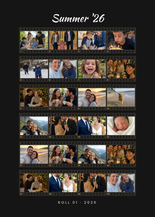 Film Roll personalised poster – a contact sheet with 24 photos on black