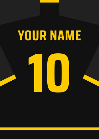 Personalised football shirt poster in AIK black with yellow lettering – a name and number on the back