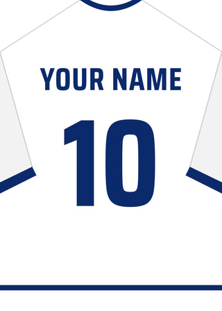 Personalised football shirt poster in FC Copenhagen white with navy lettering – a name and number on the back