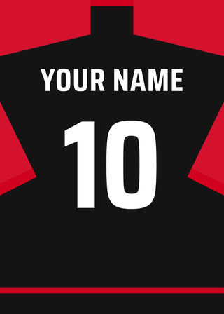 Personalised football shirt poster in FC Midtjylland black with red sleeves – a name and number on the back