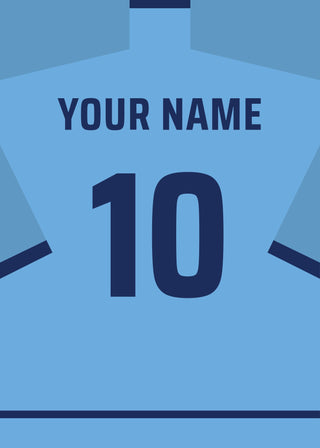 Personalised football shirt poster in Manchester City colours – sky blue shirt with name and number on the back