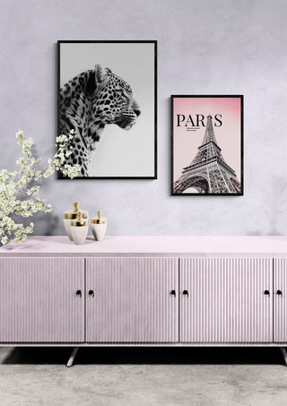 Fashion Leopard Artsy Edition wall art set featuring a leopard portrait and an Eiffel Tower Paris print.