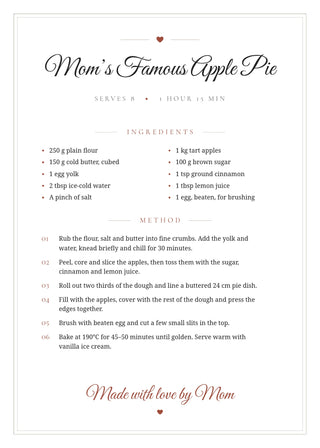 Mom's Famous Recipe personalised recipe poster – White