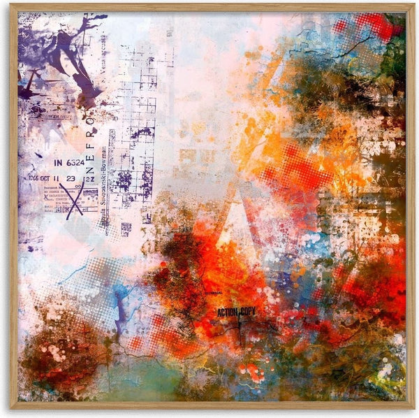 Action Copy by Dada - orange and scarlet burning up one side of a declassified document sheet