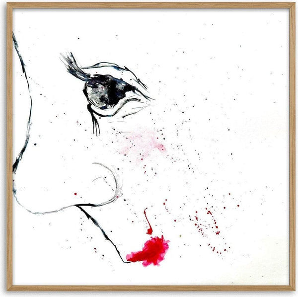 Red Lips by Marina Agre - minimal black line face with bright red lips