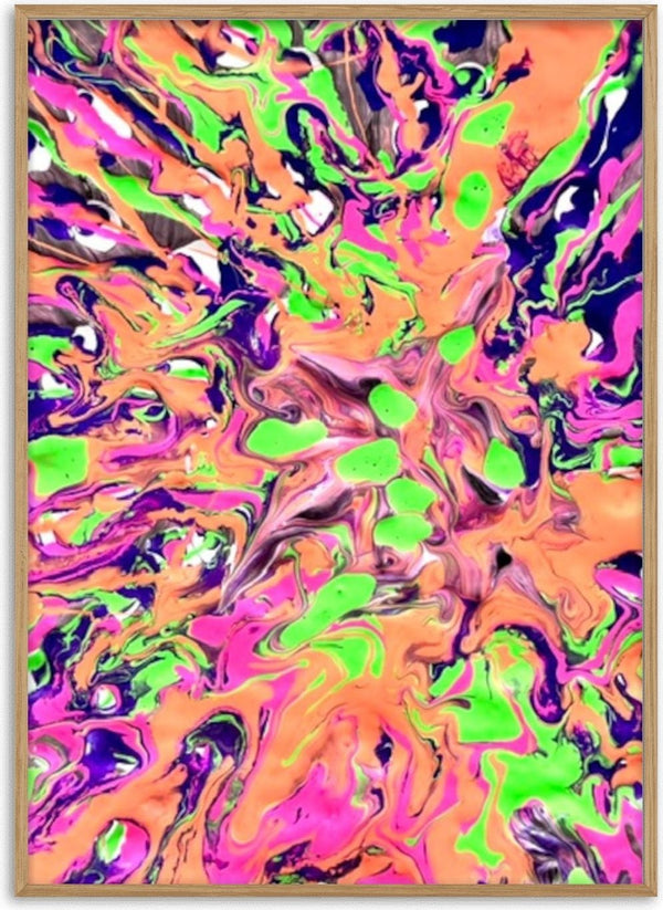 Neon Bloom by Da Winters - neon pink, orange and green marbling through deep violet and black