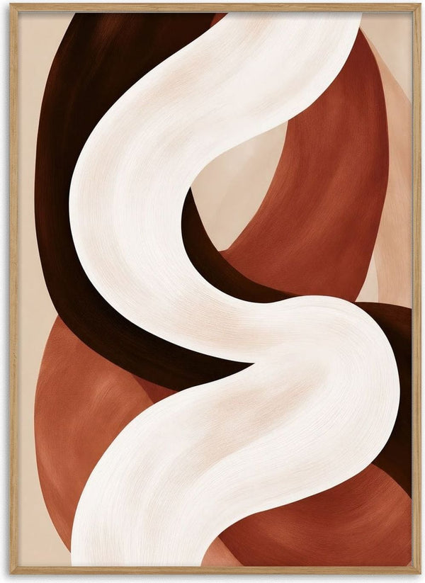 Curve in Cream by Martina Karlsson - a wide cream ribbon curving over rust and dark brown shapes