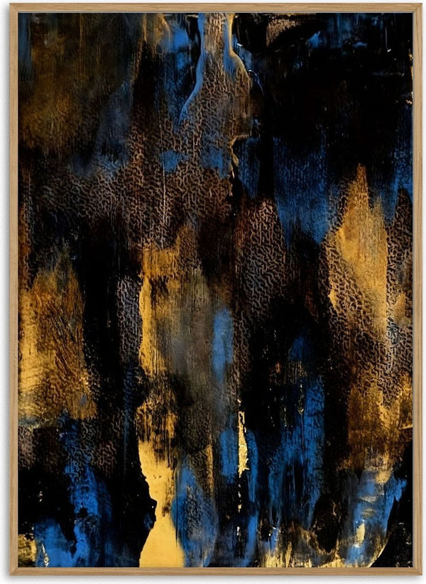 Gold on Blue by Kristof ellertz - abstract painting with vertical bands of gold, deep blue and black
