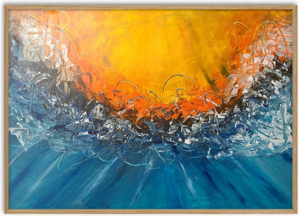 Breaking Light by Miguel Lemos - a yellow sun breaking through white crest over deep blue