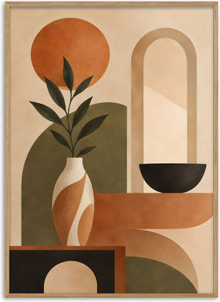 Abstract Earth-Tone Still Life with Vase and Arch Geometry - TimlessArtworks