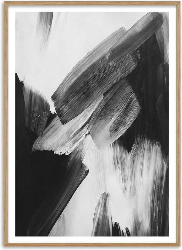 Abstract Strokes Black Plakat featuring bold black and white brush strokes on a white background.