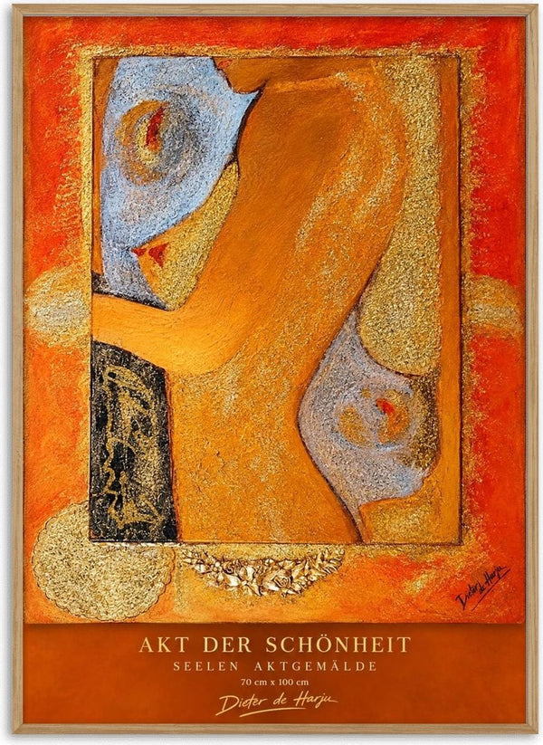 AKT DER SCHÖNHEIT by Dieter de Harju - an abstract nude in ochre and pale blue on burnt orange