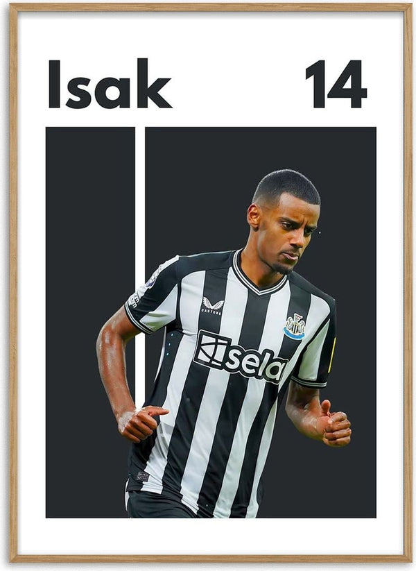Alexander Isak football poster featuring him in a Newcastle United kit with "Isak 14" text above.