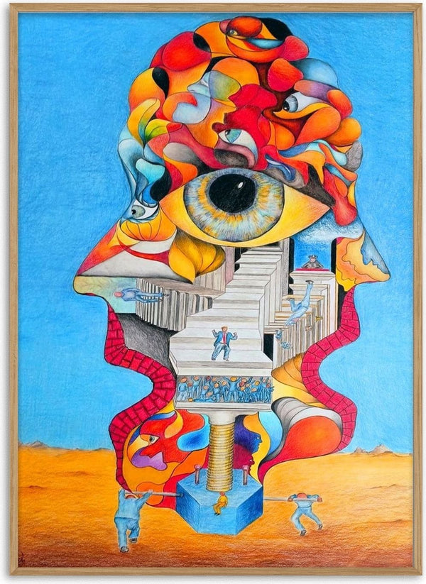 Allegorie schizophrener Psychosen - "Trampelismus" by wodeoldau - profile head opening into eyes and stairs