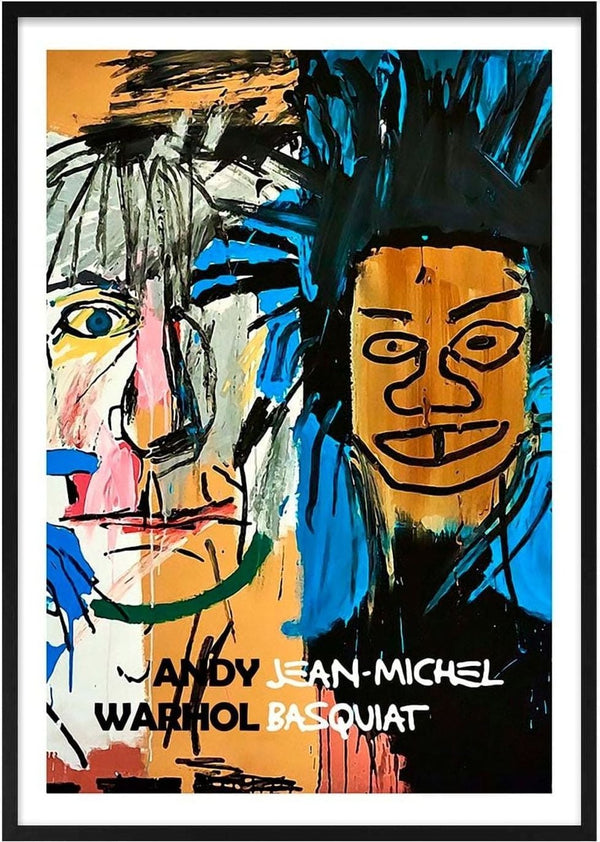 Abstract painted portraits by Andy Warhol and Jean-Michel Basquiat with their names at the bottom.