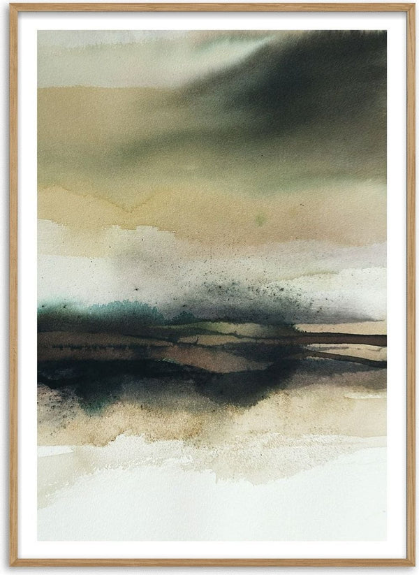 Apparent infinity by Tania Zubareva - a dark olive cloud over bands of ochre and sand