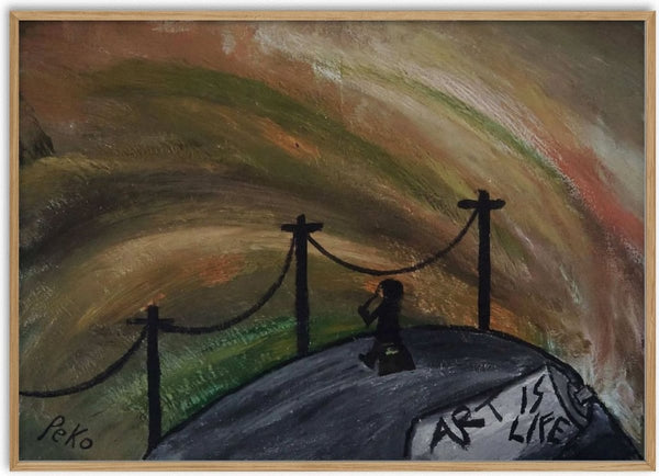 Art is Life - Art as Life by PeKo - a black silhouette with a camera on a terrace under an ochre sky