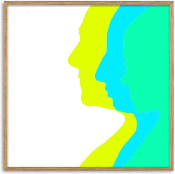Balance by Tonia - three flat profile silhouettes in yellow, cyan and spring green