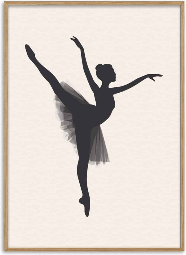 Silhouette of a ballet dancer in an arabesque pose, wearing a tutu on a light background.