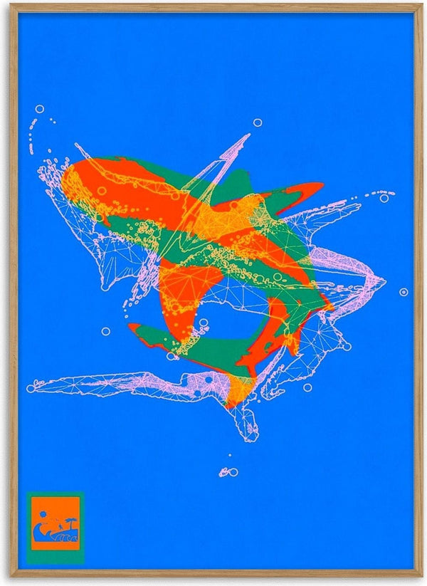 Blue Waves by Francisco Gualter - abstract shark poster on blue