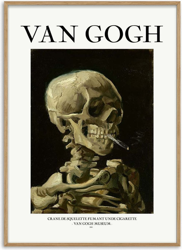 Painting of a human skeleton smoking, with "Van Gogh" text above; product image for Crane De Squelette - Van Gogh.