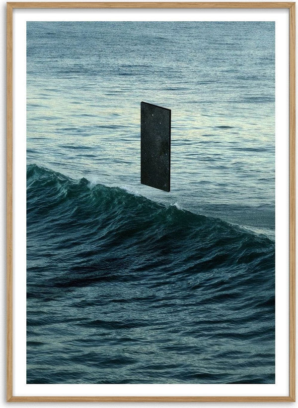 Deep Blue by Fran Rodriguez - a starry black rectangle standing on a teal and deep blue sea
