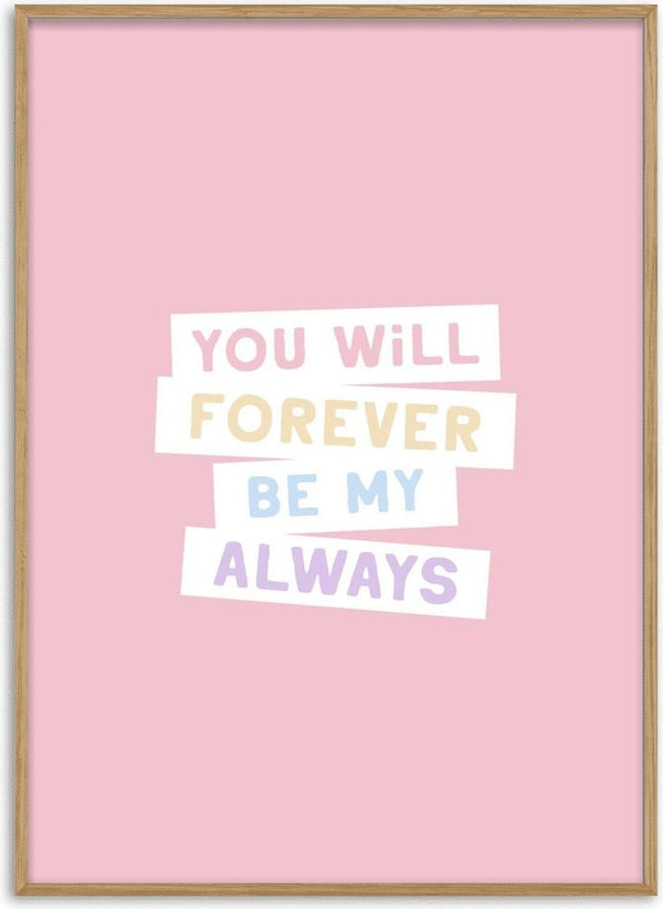 Pastel text on pink background reads: "You will forever be my always" for Endless Devotion product page.