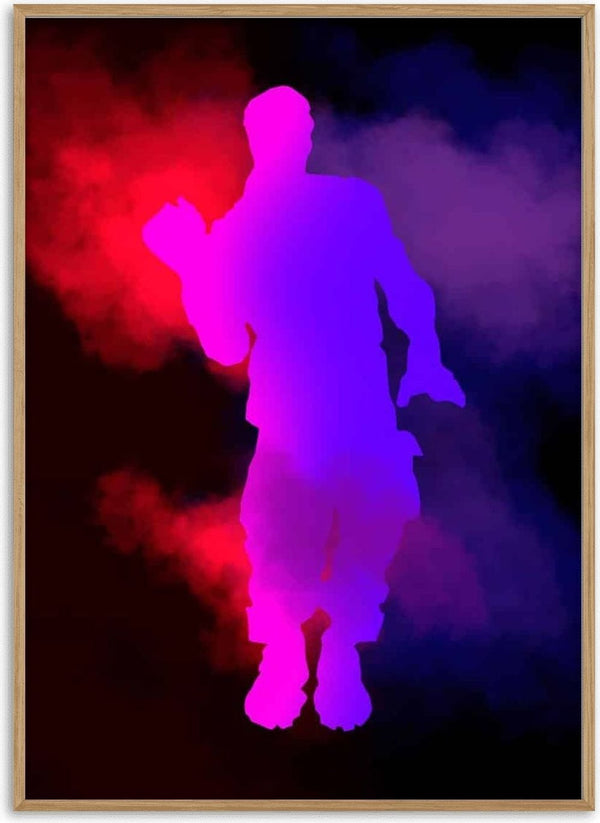 Colorful silhouette of a Fortnite character dancing with pink and blue smoke on the Fortnite Gamer Plakat No 04.