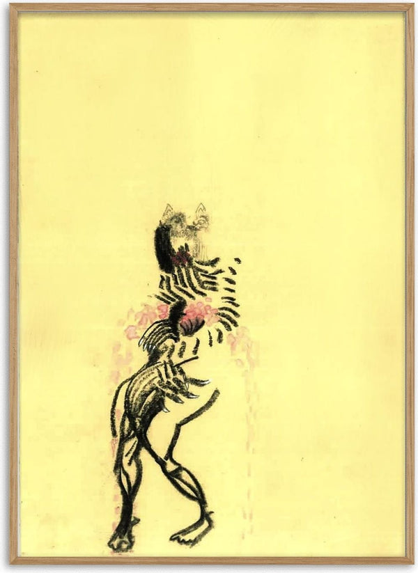 Gift by Alice Ruja - small striped creature rearing up, drawn in black ink on pale yellow paper