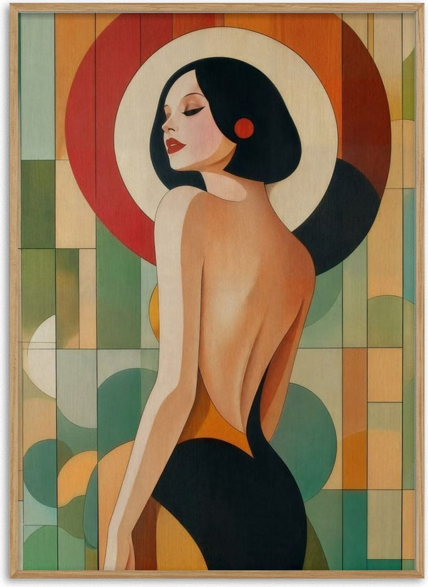 Golden Silence II by ArtySjak - an Art Deco muse seen from behind against a green ground