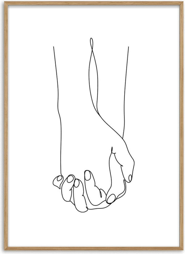 Minimalist line art of two hands holding each other, featured on the Holding Hands art poster product page.