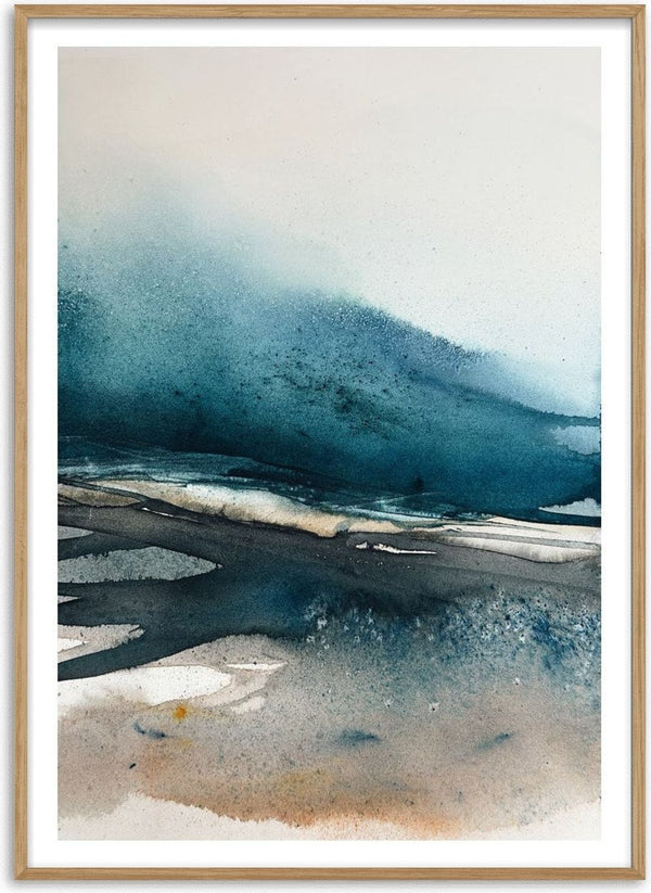Imposed memories by Tania Zubareva - a petrol blue ridge above bands of sand and ochre