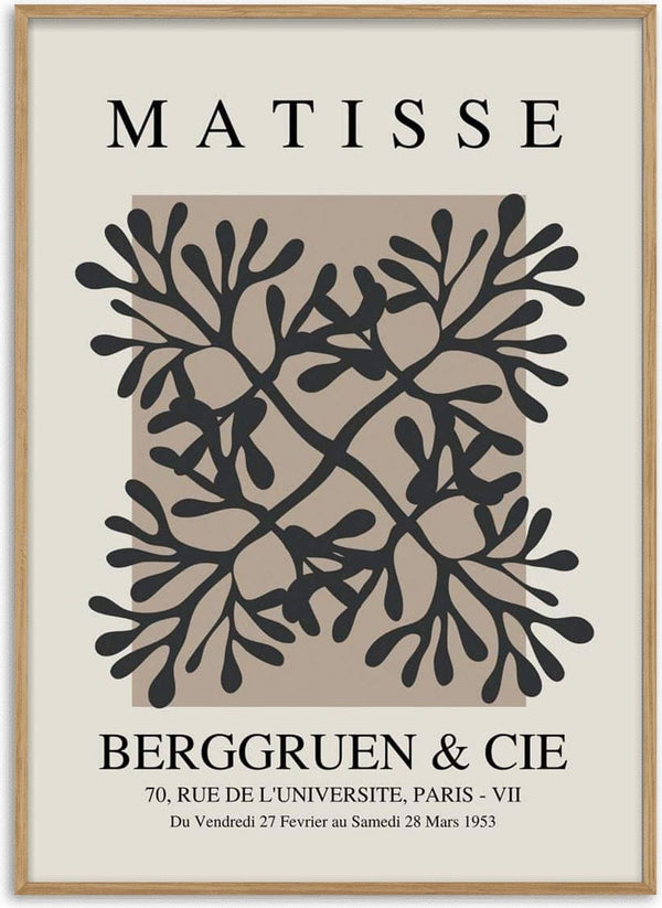 Abstract coral flower cut-out in black on beige, inspired by Matisse, featured on the Papier Decoupe Coral Flower Plakat.