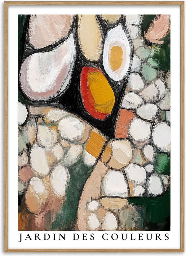 Abstract painting with bold shapes and earthy colors, featured on Jardin Des Couleurs product page.