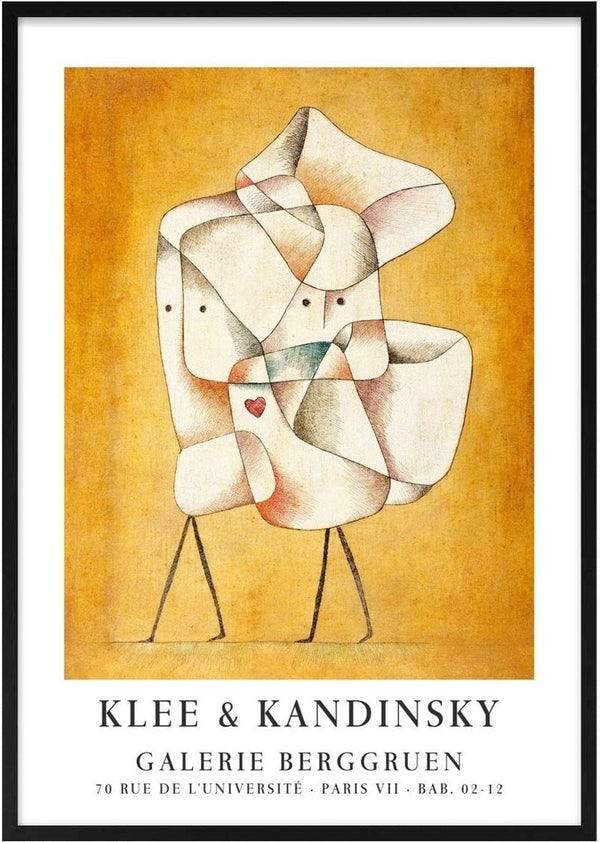 Abstract figures by Klee & Kandinsky on a tan background, text below for an exhibition at Galerie Berggruen.