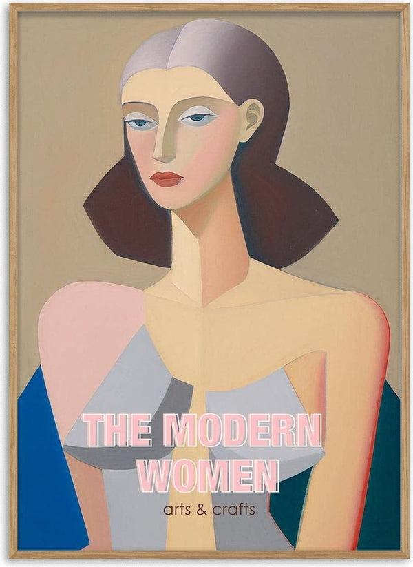 Abstract portrait of a woman with geometric features; cover art for "Modern Woman" by David Wolf.