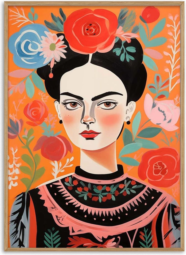Colorful portrait of a woman with floral accents, by Martin Zen, featured on My Favorite Mexican Artist product page.