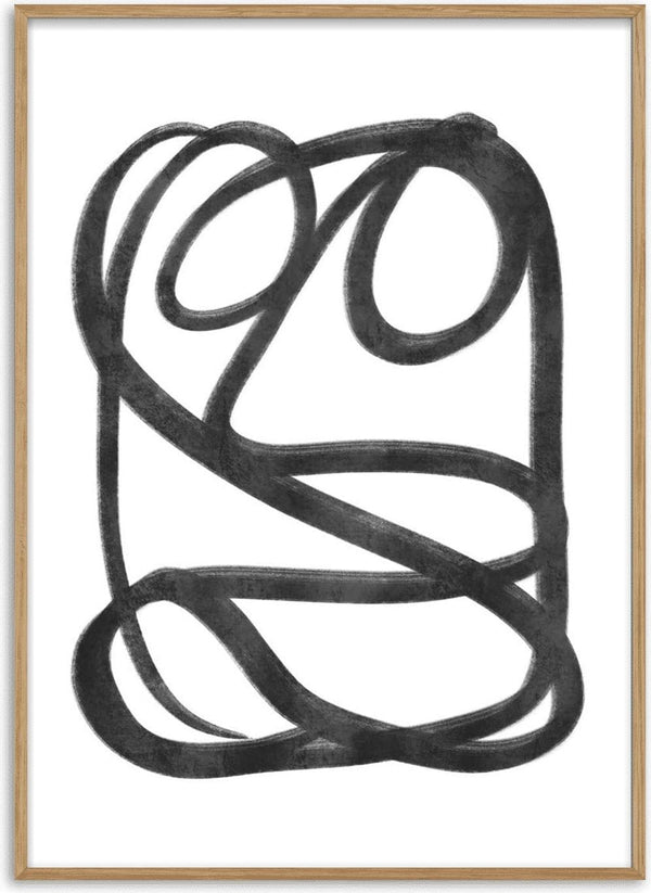 Abstract black lines form looping shapes on a white background, featured in the Mysterious Sketch Plakat.