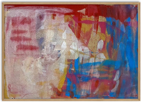 Nature by Maria-Tia - pale cream and silver abstract with red and blue accents