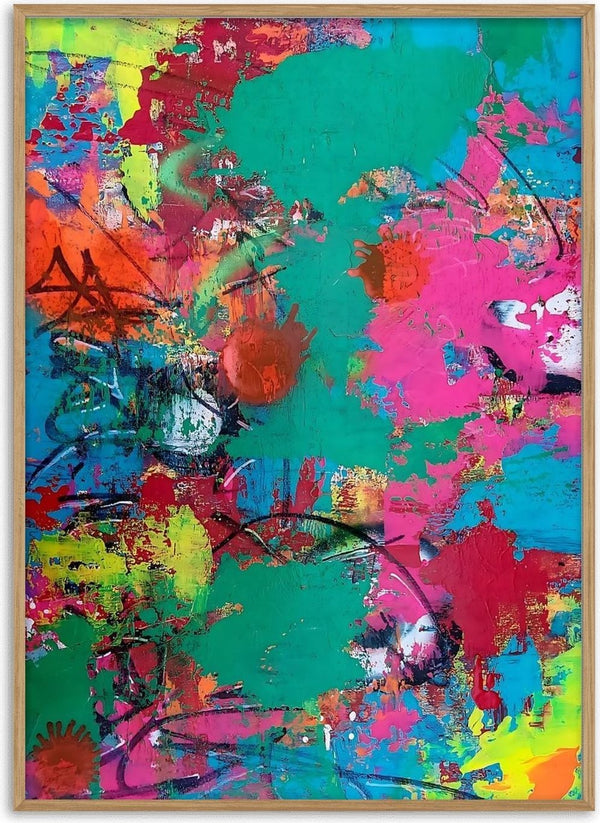 paint it loud by hazelart - green, hot pink and turquoise acrylic with sprayed marks and black lines