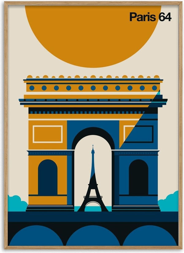 Paris 64 by Bo Lundberg - retro illustration of the Arc de Triomphe framing the Eiffel Tower