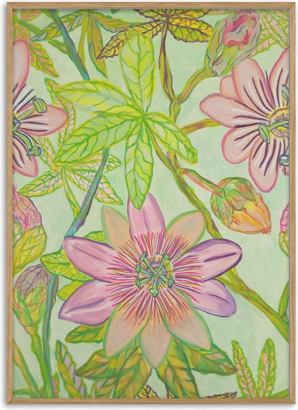 Passiflora lilla by Maria Emanuela Fiori - lilac passion flowers with crimson filaments on pale green