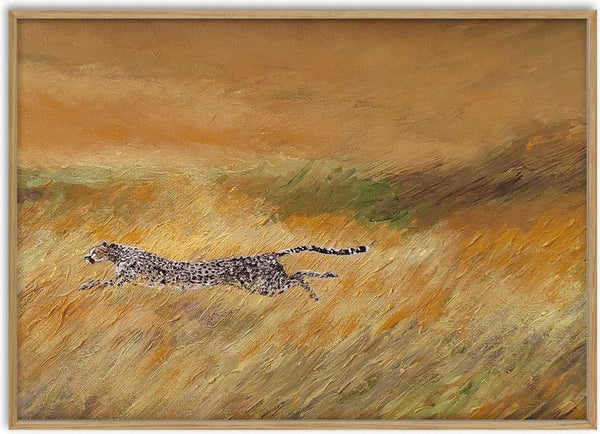 Plus vite que le vent by GAHO - a cheetah running across streaked ochre grassland