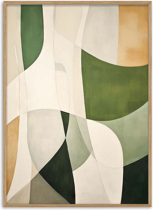 Abstract painting with flowing green, beige, and white shapes featured on the Reflections of the Soul product page.