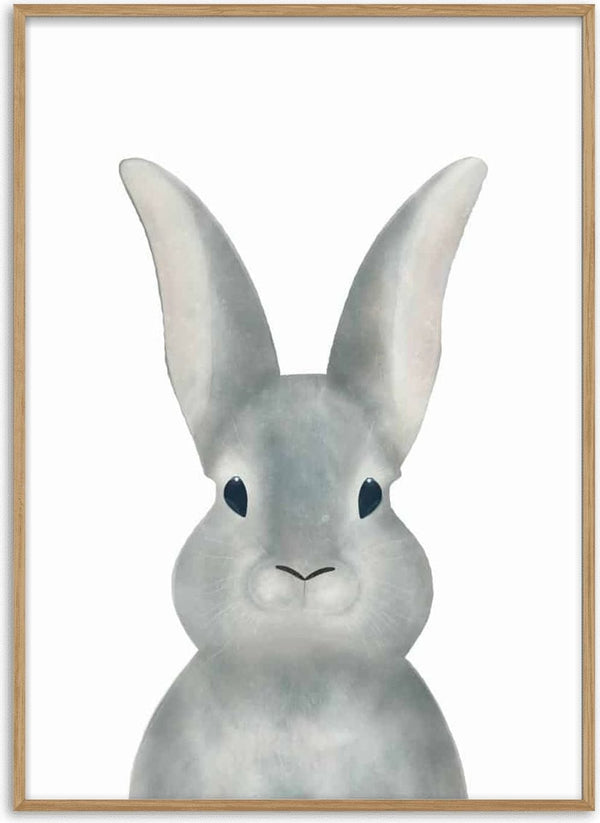 Illustration of a cute gray bunny with big ears, designed for a children's poster.