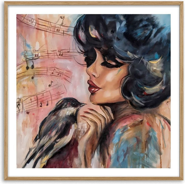 Sound of Hope by Elisa Kay - a dark-haired woman with a small bird on her hand against handwritten sheet music