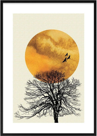 Sunrise birds and a tree poster