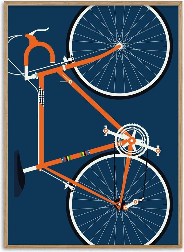 Swedish Racing Bike by Bo Lundberg - an orange racing bicycle on a deep navy ground