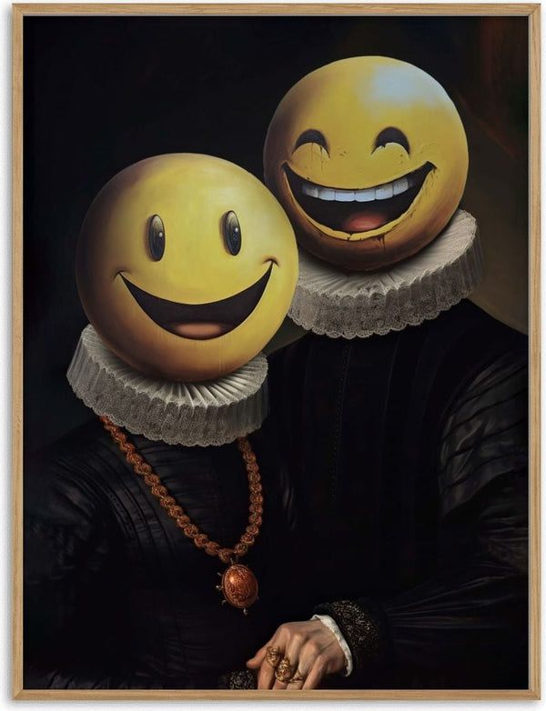 Two figures in historic attire with large smiling emoji faces, representing The Smilers - Dikhotomy album cover.