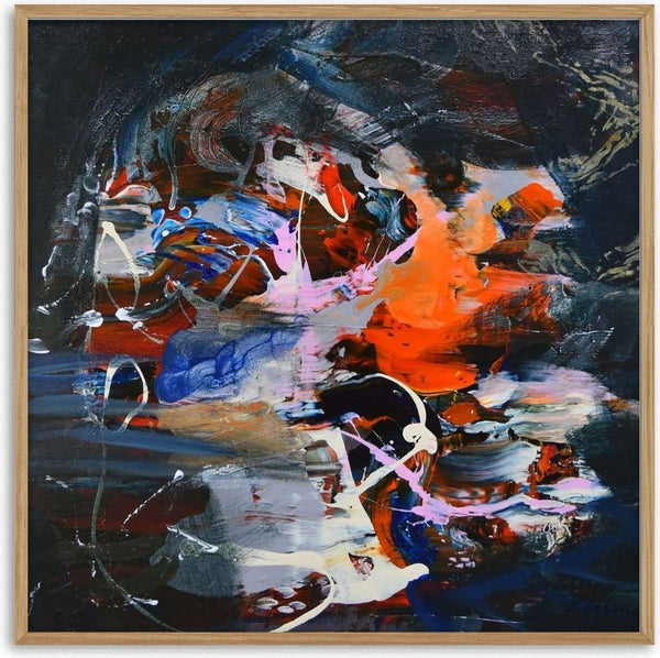 The Wonderful Morning Dreams of Alice (43) by Ovidiu Kloska - blaze of orange, red and cobalt abstract on a deep navy ground